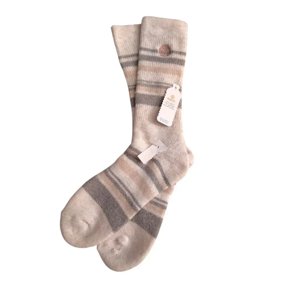 Timberland 2 Pairs Cushioned‎ Boot Socks Logo Pink Grey White Striped NWT